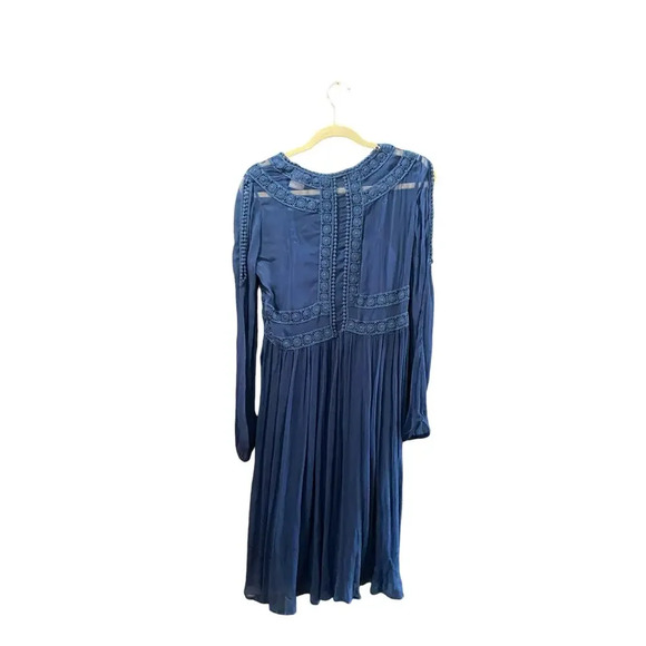 Sundance Time After Time Blue Lapis Sheer Crochet Long Sleeve Slip Boho Dress 8 - Picture 3 of 4